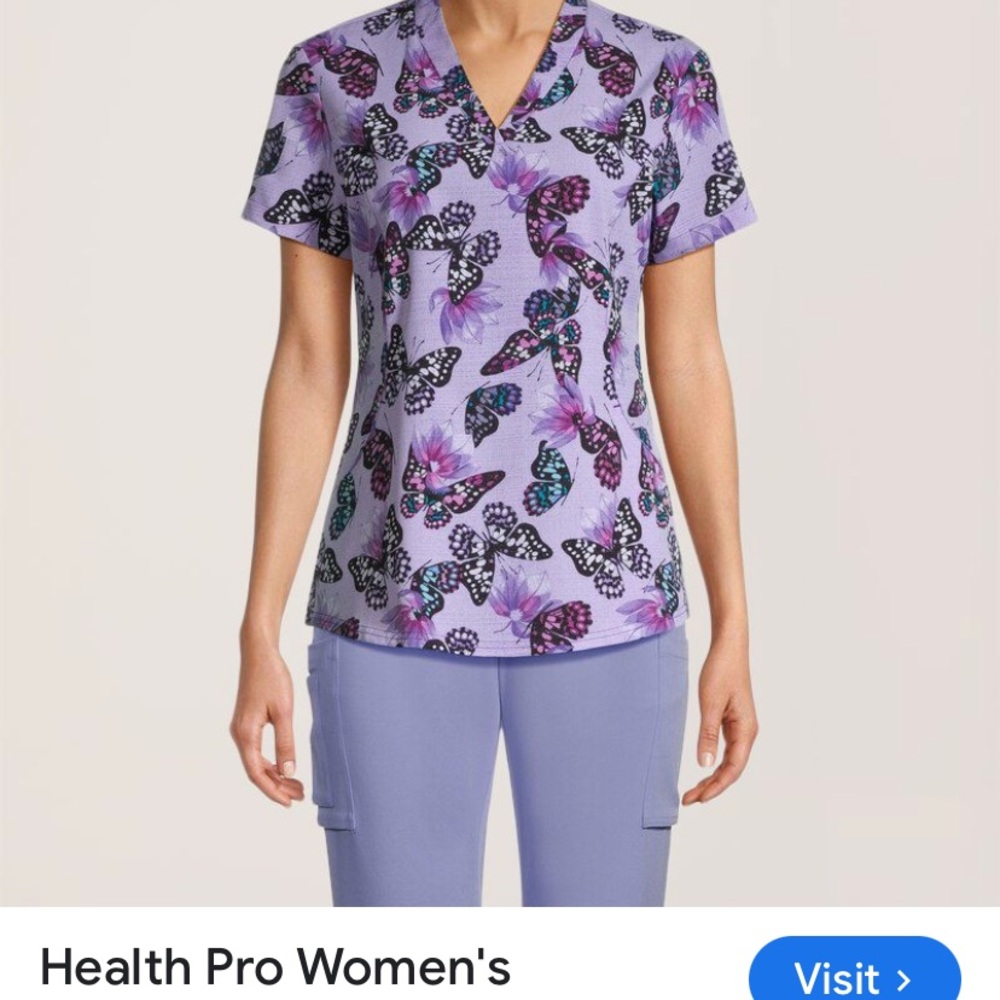 Women's Scrub Purple Butterfly Print Top